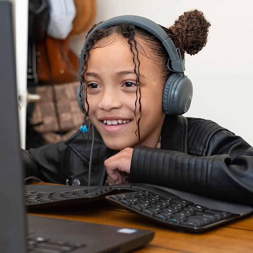 imageJLab JBuddies Learn OnEar Kids Headphones Retractable Boom Mic Builtin Volume Regulators for Safety Folding Adjustable Great for Schooling Homework and Virtual Classes