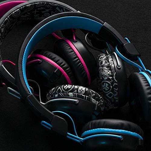 imageJLab JBuddies Play Gaming Wireless Kids Headset Blue 22 Hour Bluetooth 5 Playtime 60ms SuperLow Latency for Mobile Gameplay Retractable Boom Mic AUX Cord Compatible wGaming ConsolesBlue