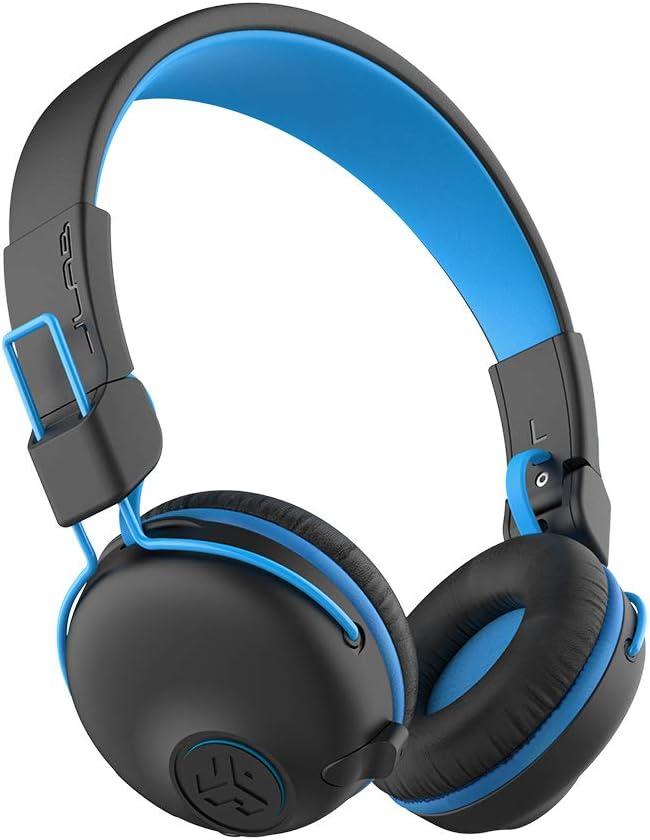 imageJLab JBuddies Play Gaming Wireless Kids Headset Blue 22 Hour Bluetooth 5 Playtime 60ms SuperLow Latency for Mobile Gameplay Retractable Boom Mic AUX Cord Compatible wGaming ConsolesBlue