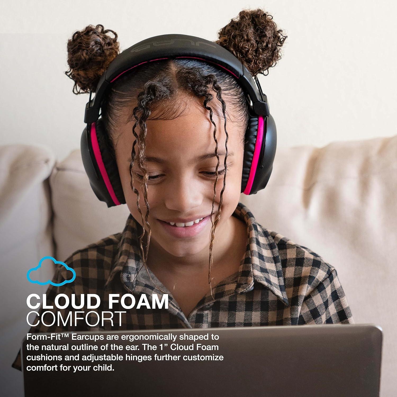 imageJLab JBuddies Pro Wireless OverEar Kids Headphones 35 Hour Battery Life Builtin Volume Regulators for Safety Share Mode Folding Adjustable Noise Isolation with Mic BluePink