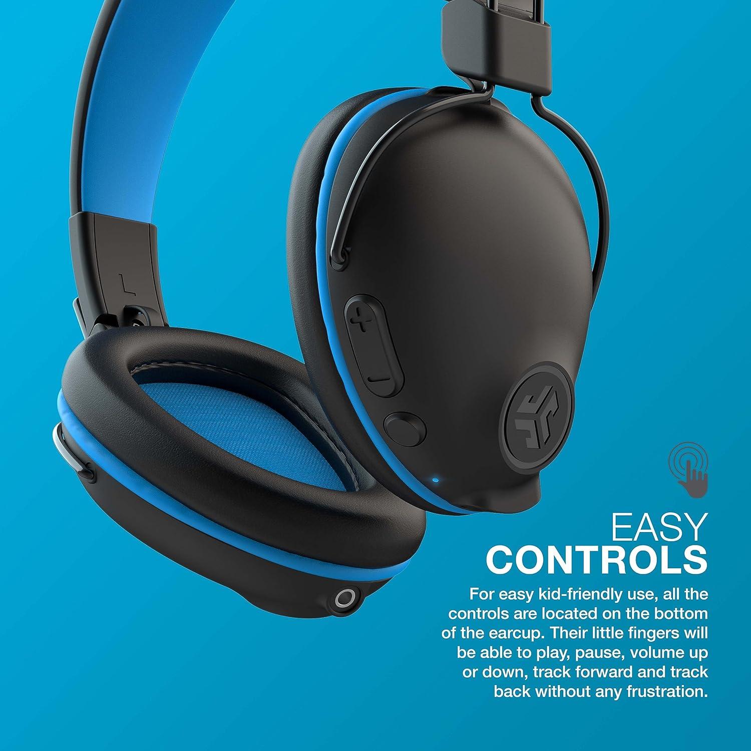 imageJLab JBuddies Pro Wireless OverEar Kids Headphones 35 Hour Battery Life Builtin Volume Regulators for Safety Share Mode Folding Adjustable Noise Isolation with Mic BlueBlue