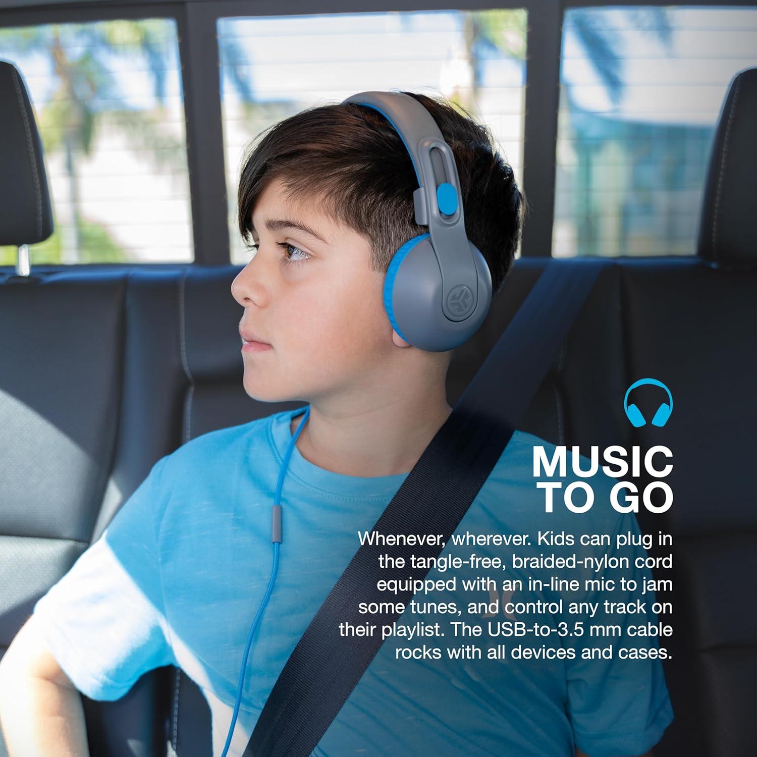 imageJLab JBuddies Studio 2 OnEar Kids Wired Headphones GreyBlue Toddler Headphones Kid Safe Studio Volume Safe Volume Limiter Folding Adjustable Noise Isolation with Mic