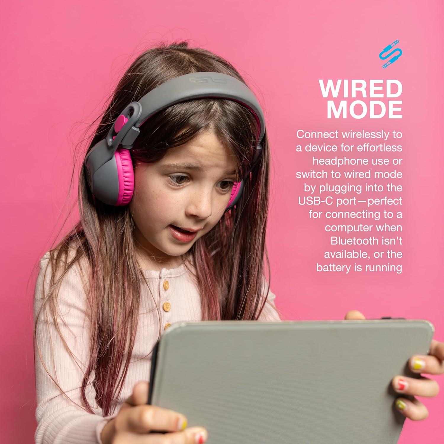 imageJLab JBuddies Studio 2 Wireless Wired OnEar Kids Headphones GreyPink 65 Hour Battery Life Volume Safe Volume Limiter Folding Adjustable Noise Isolation with Mic