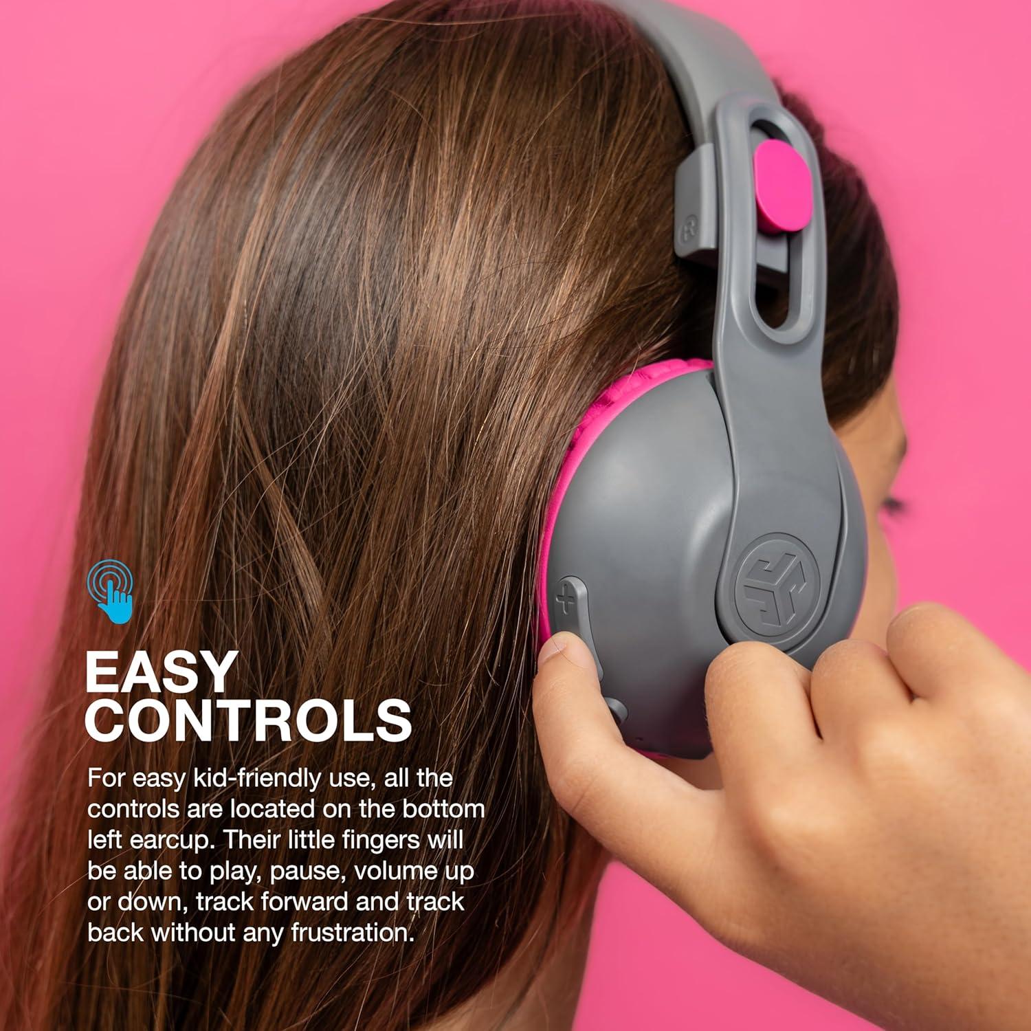 imageJLab JBuddies Studio 2 Wireless Wired OnEar Kids Headphones GreyPink 65 Hour Battery Life Volume Safe Volume Limiter Folding Adjustable Noise Isolation with Mic