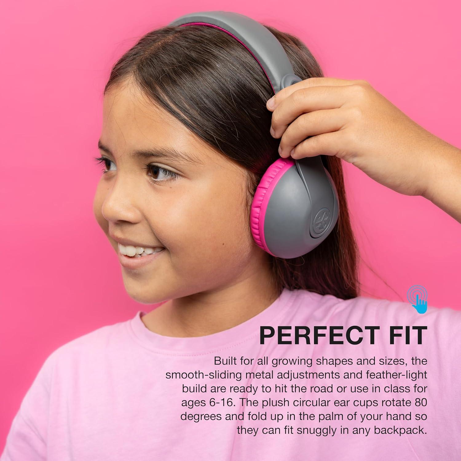 imageJLab JBuddies Studio 2 Wireless Wired OnEar Kids Headphones GreyPink 65 Hour Battery Life Volume Safe Volume Limiter Folding Adjustable Noise Isolation with Mic