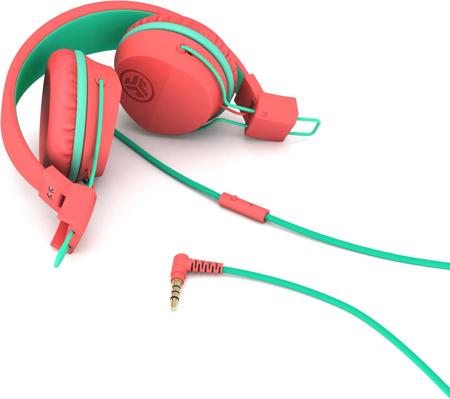 imageJLab JBuddies Studio OnEar Kids Wired Headphones GraphitePurple Toddler Headphones Kid Safe Studio Volume Safe Volume Limiter Folding Adjustable Noise Isolation with MicPeach