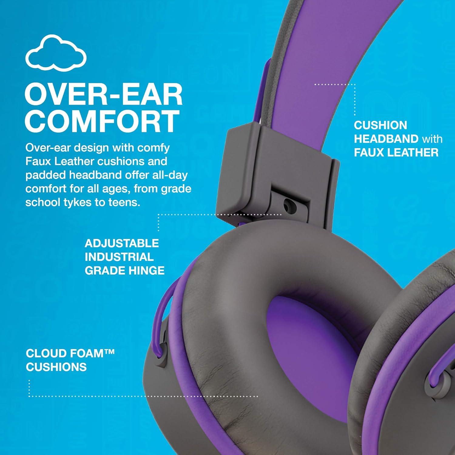 imageJLab JBuddies Studio OnEar Kids Wired Headphones GraphitePurple Toddler Headphones Kid Safe Studio Volume Safe Volume Limiter Folding Adjustable Noise Isolation with MicGraphite  Purple