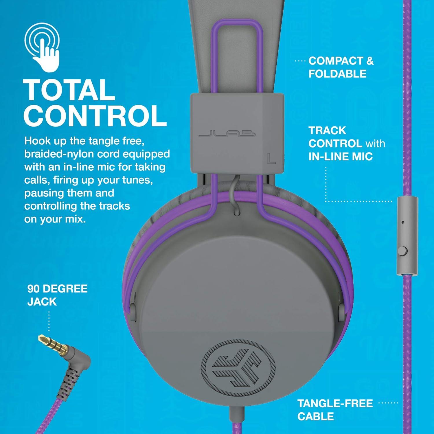 imageJLab JBuddies Studio OnEar Kids Wired Headphones GraphitePurple Toddler Headphones Kid Safe Studio Volume Safe Volume Limiter Folding Adjustable Noise Isolation with MicGraphite  Purple