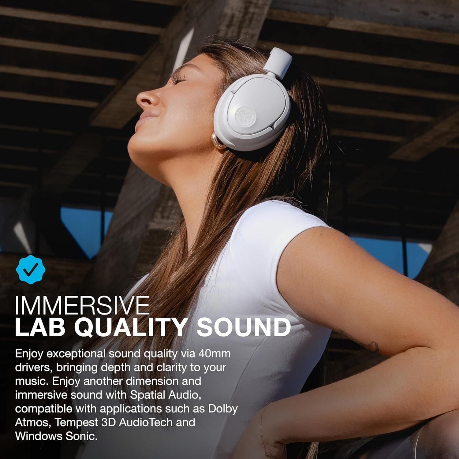 imageJLab JBuds Lux ANC Wireless Headphones Mauve Hybrid Active Noise Cancelling Customizable Sound Spatial Audio Compatible Premium OverEar Bluetooth HeadsetCloud White