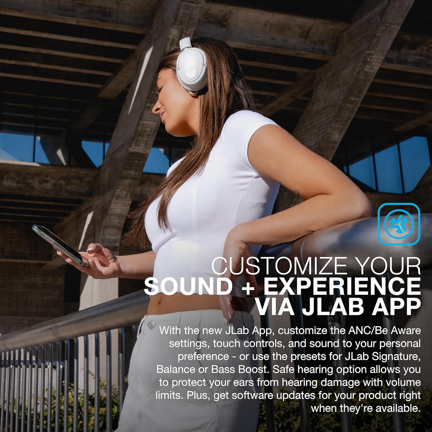 imageJLab JBuds Lux ANC Wireless Headphones Mauve Hybrid Active Noise Cancelling Customizable Sound Spatial Audio Compatible Premium OverEar Bluetooth HeadsetCloud White