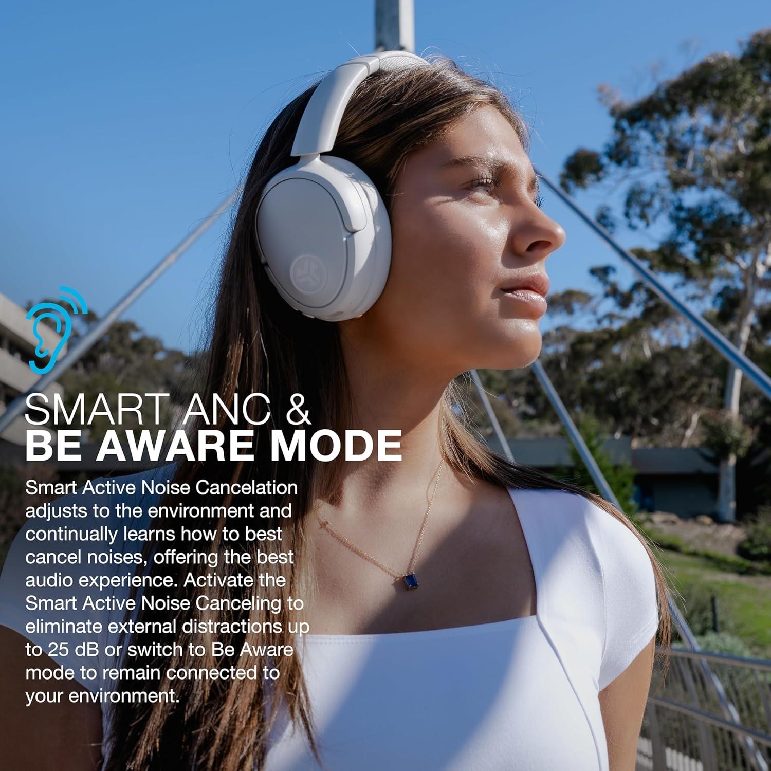 imageJLab JBuds Lux ANC Wireless Headphones Mauve Hybrid Active Noise Cancelling Customizable Sound Spatial Audio Compatible Premium OverEar Bluetooth HeadsetCloud White