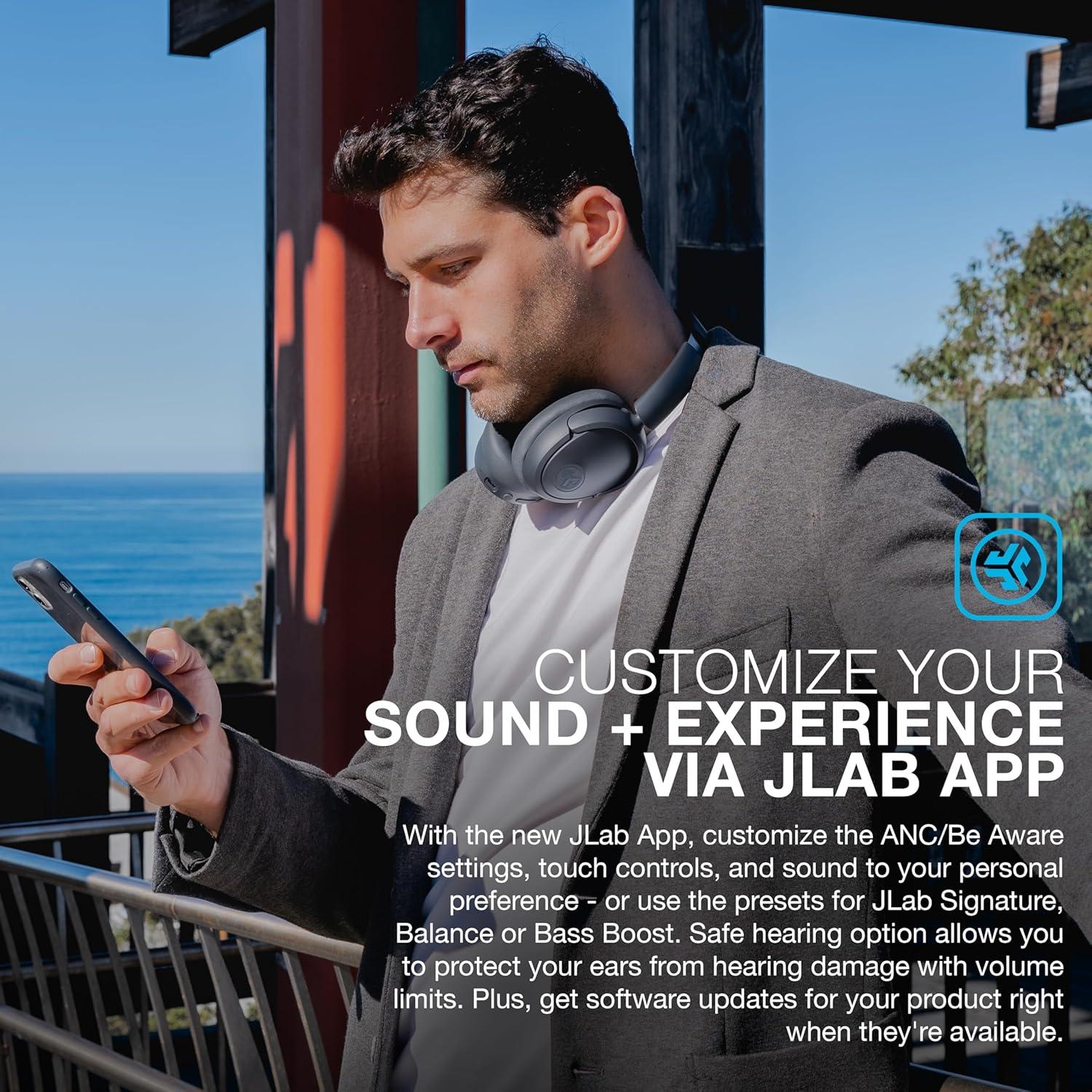 imageJLab JBuds Lux ANC Wireless Headphones Mauve Hybrid Active Noise Cancelling Customizable Sound Spatial Audio Compatible Premium OverEar Bluetooth HeadsetGraphite