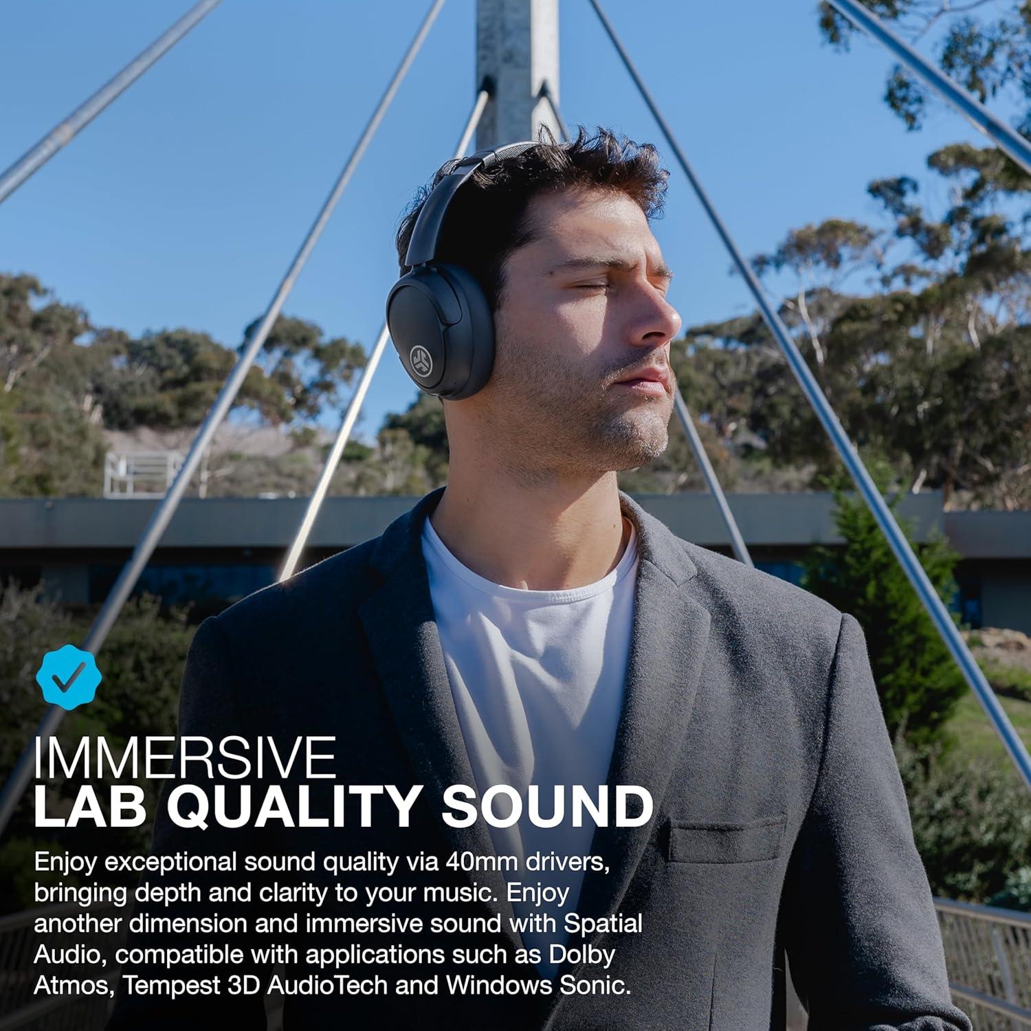 imageJLab JBuds Lux ANC Wireless Headphones Mauve Hybrid Active Noise Cancelling Customizable Sound Spatial Audio Compatible Premium OverEar Bluetooth HeadsetGraphite
