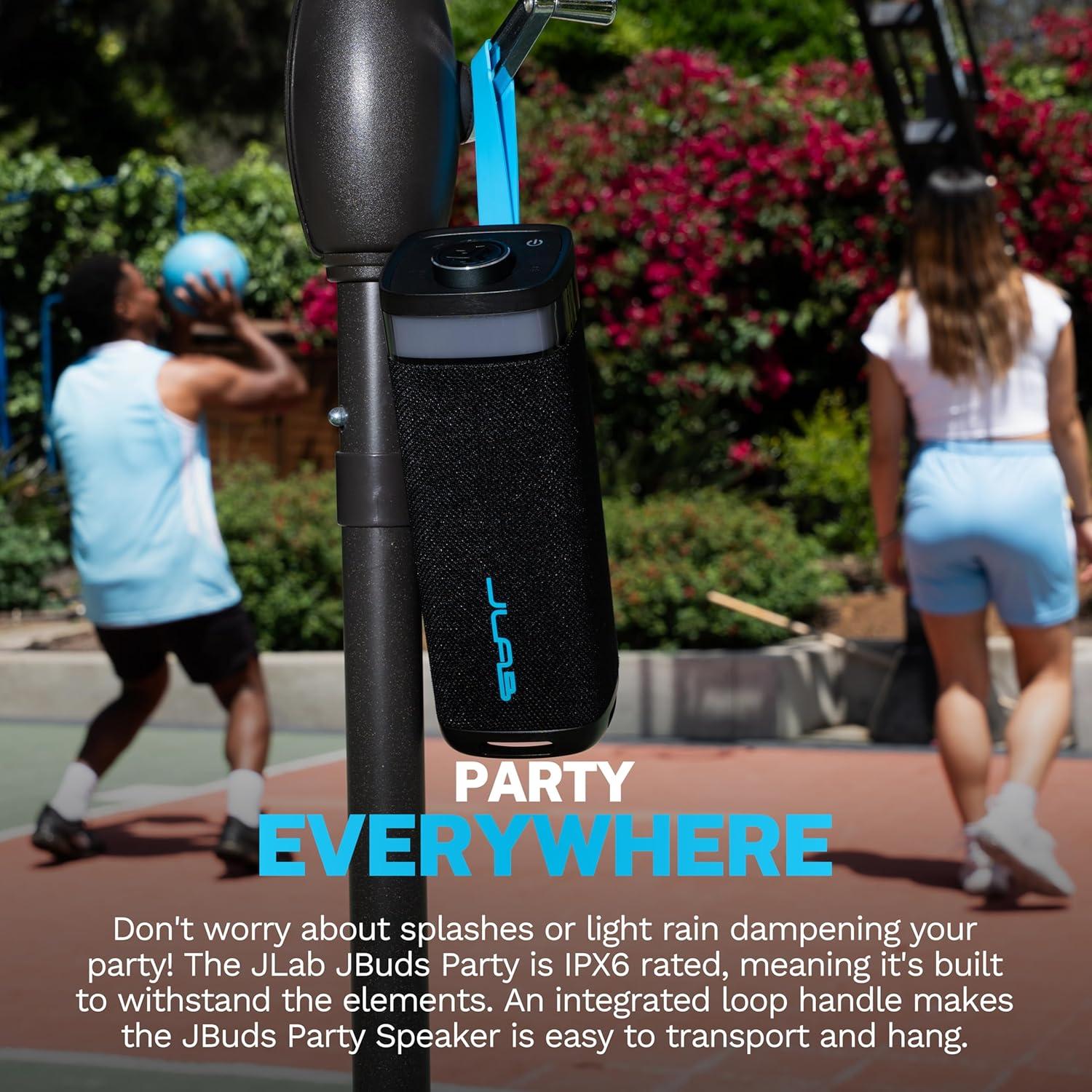 imageJLab JBuds Party Portable Bluetooth Speaker 2 FullRange Drivers  2 Passive Woofers IP56 Waterproof 12 Hours Playtime Connect Multiple Speakers Custom Sound  RGB Lighting via App BlackBlack