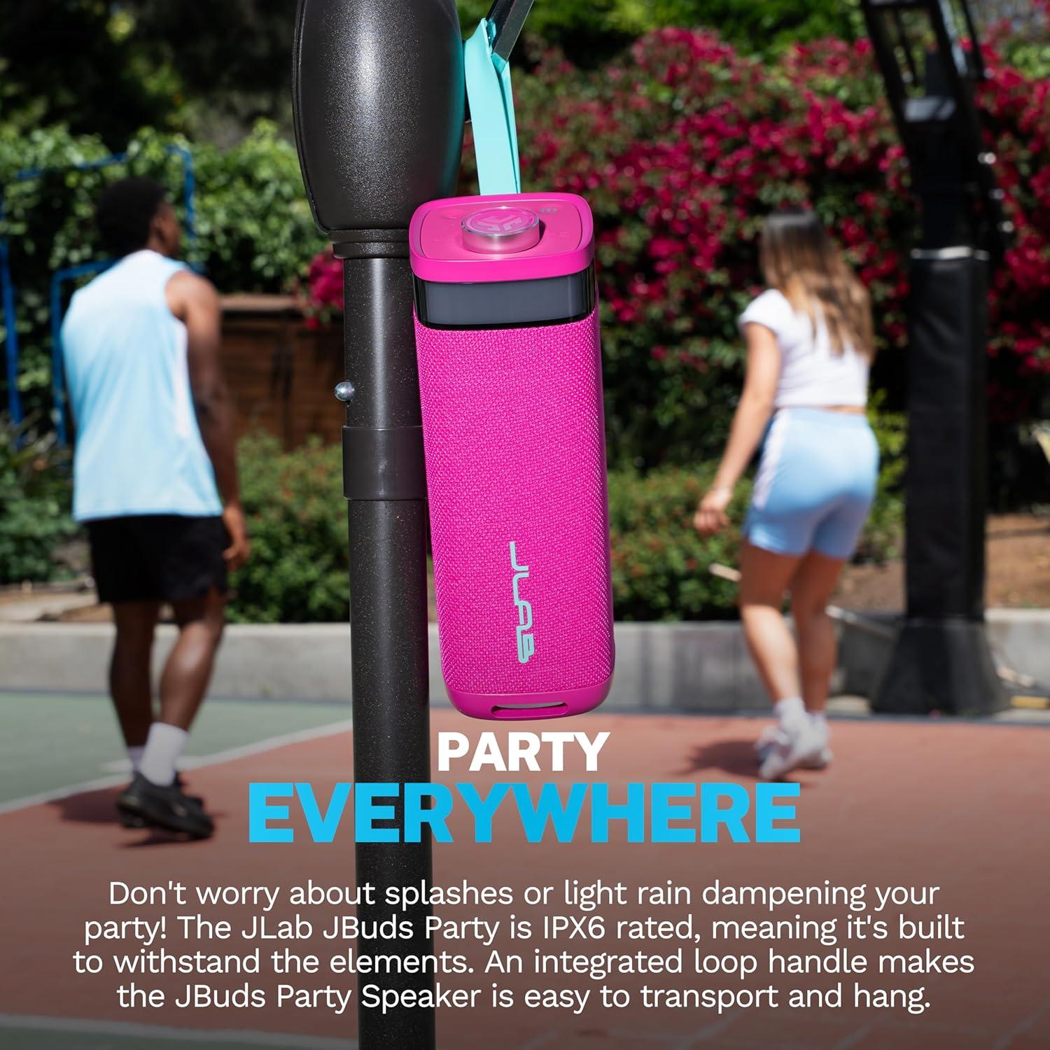 imageJLab JBuds Party Portable Bluetooth Speaker 2 FullRange Drivers  2 Passive Woofers IP56 Waterproof 12 Hours Playtime Connect Multiple Speakers Custom Sound  RGB Lighting via App BlackPink