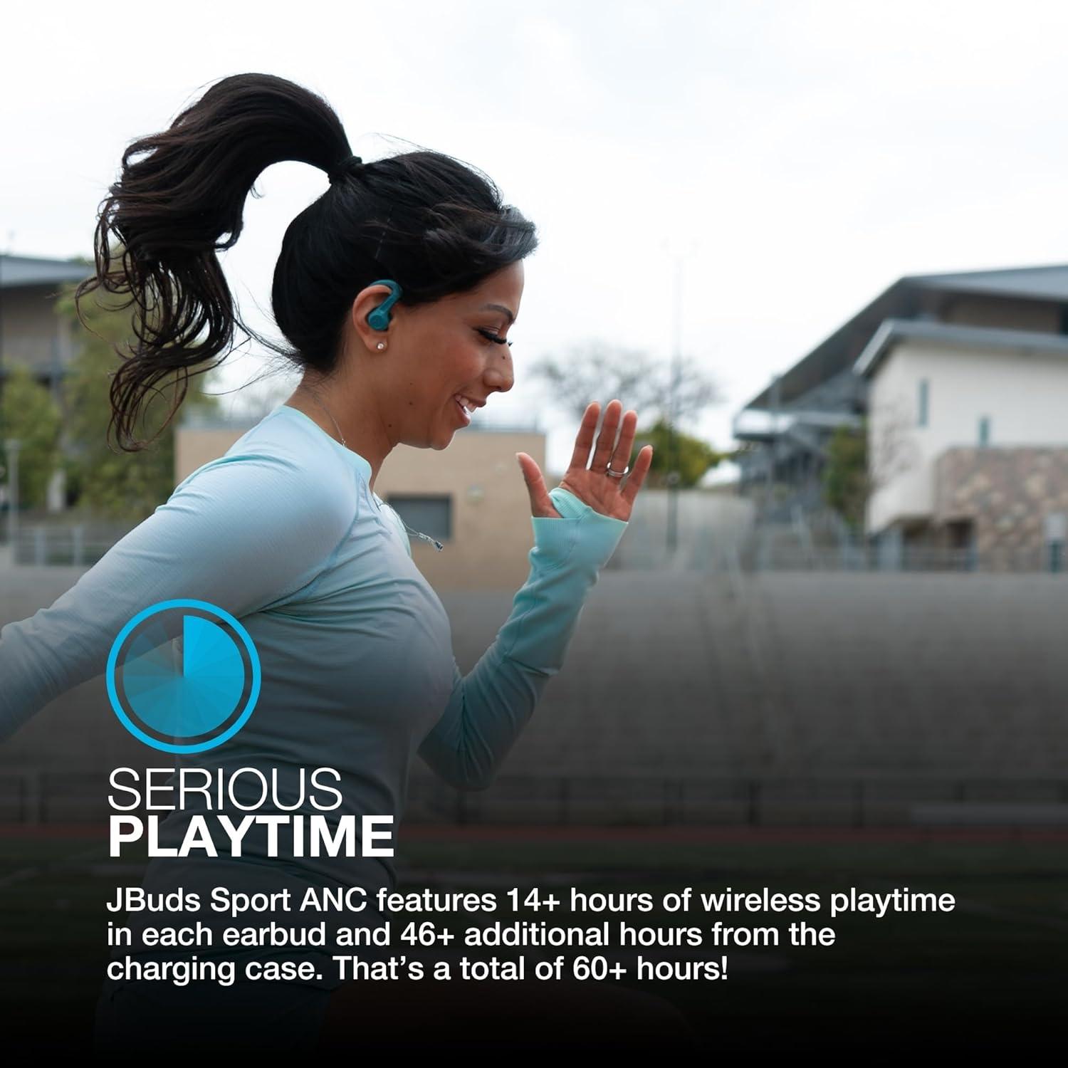 imageJLab JBuds Sport ANC 4 True Wireless Bluetooth Earbuds  Charging Case Graphite Swipe  Touch Controls Hybrid Active Noise Cancelation Multipoint Connect Customized Settings AppTeal