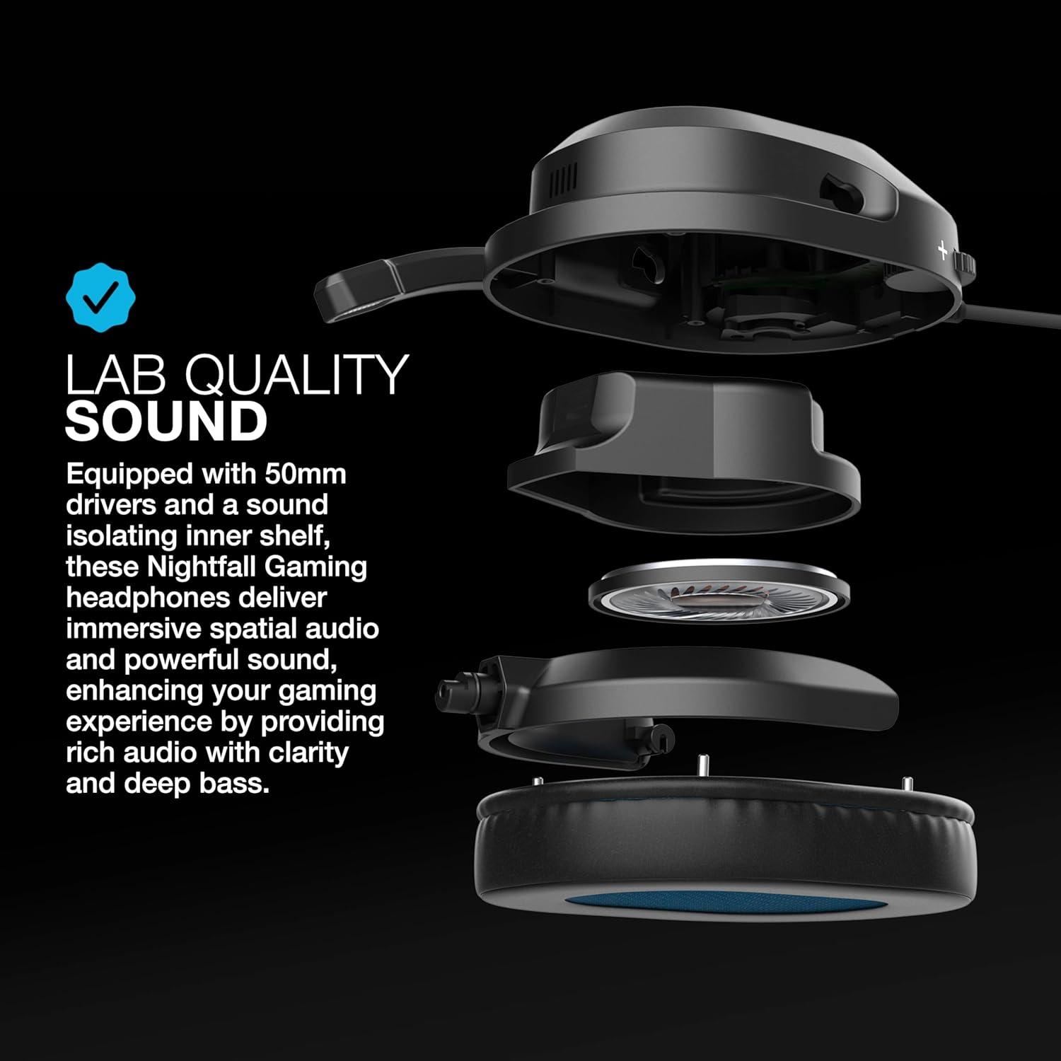 imageJLab Nightfall Gaming Headset with NearField Directional FliptoMute Rotating Boom Mic 50mm Drivers and Sound Isolating Inner Shelf Wired 35mm for PC PS5 PS4 Xbox Series XS Xbox one Switch