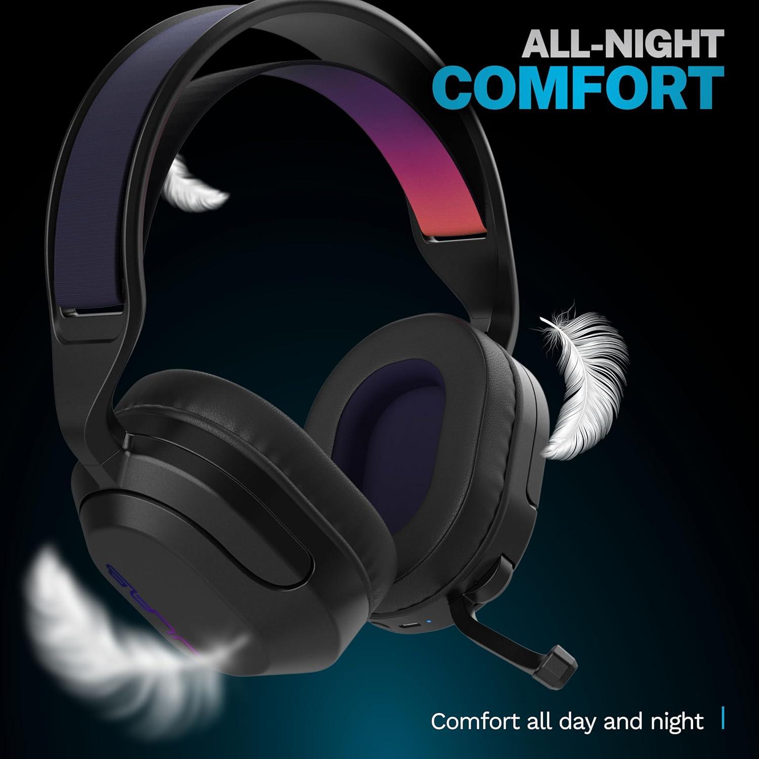 imageJLab Nightfall Wireless Gaming Headset AllNight Comfort 50mm Drivers and Sound Isolating Inner Shelf FliptoMute Rotating Mic Dual Wireless Connections Customization Options with The Lab App