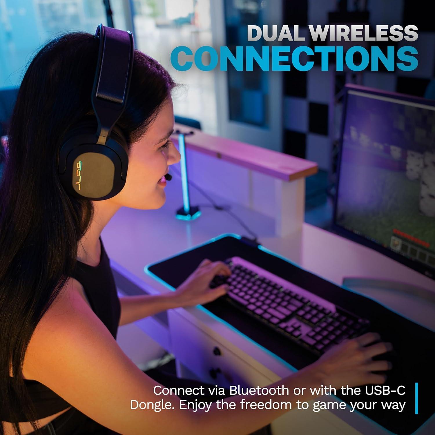 imageJLab Nightfall Wireless Gaming Headset AllNight Comfort 50mm Drivers and Sound Isolating Inner Shelf FliptoMute Rotating Mic Dual Wireless Connections Customization Options with The Lab App