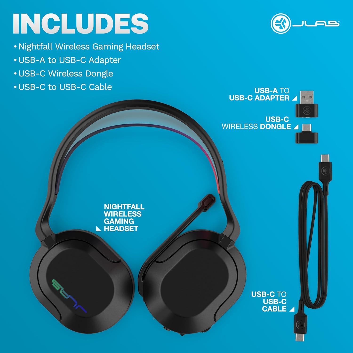 imageJLab Nightfall Wireless Gaming Headset AllNight Comfort 50mm Drivers and Sound Isolating Inner Shelf FliptoMute Rotating Mic Dual Wireless Connections Customization Options with The Lab App