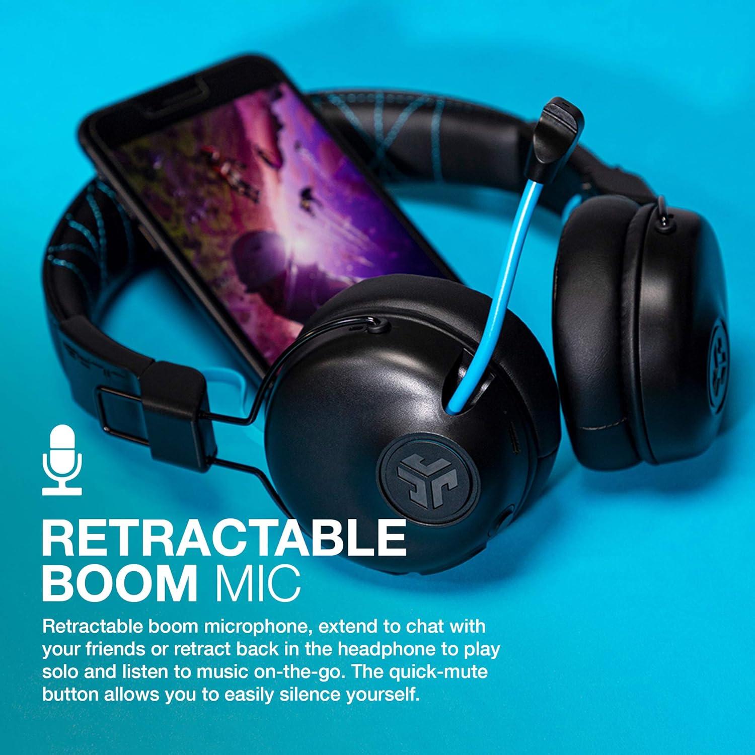 imageJLab Play Gaming Wireless Headset 22 Hour Bluetooth 5 Playtime 60ms SuperLow Latency for Mobile Gameplay Retractable Boom Mic AUX Gaming Cord Compatible with Gaming Consoles