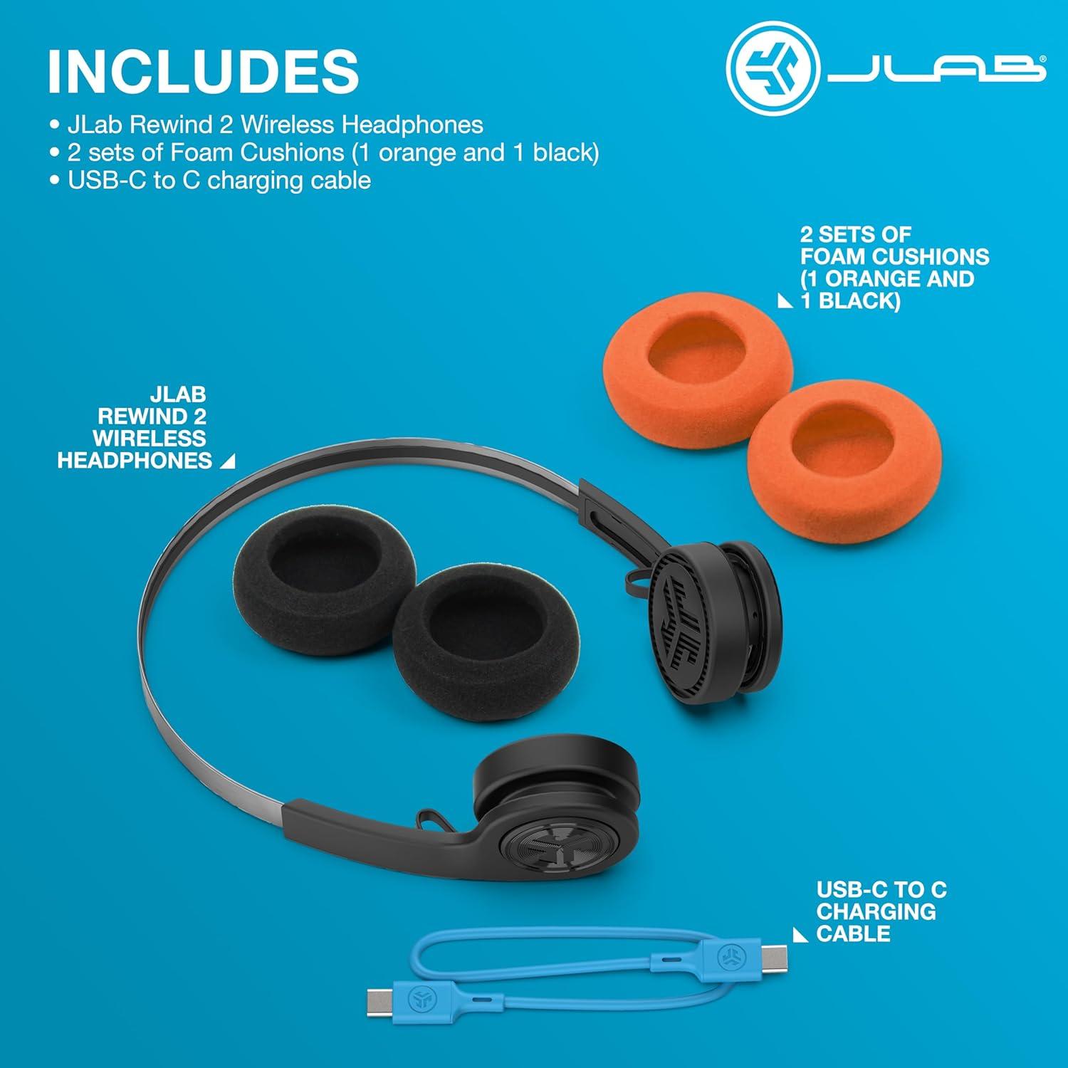 imageJLab Rewind 2 Wireless Retro Headphones 20 Hours Playtime App Support Bluetooth Multipoint  Wireless Sharing Custom EQ3 Sound Music Controls Throwback 80s 90s Design BlackBlack Gen 2