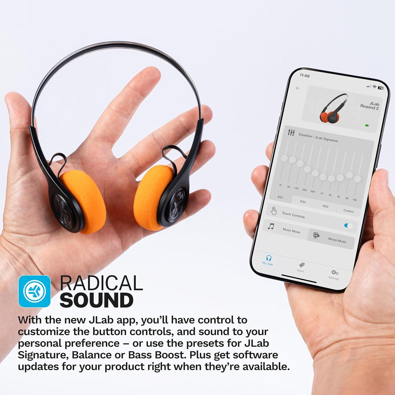imageJLab Rewind 2 Wireless Retro Headphones 20 Hours Playtime App Support Bluetooth Multipoint  Wireless Sharing Custom EQ3 Sound Music Controls Throwback 80s 90s Design BlackBlack Gen 2