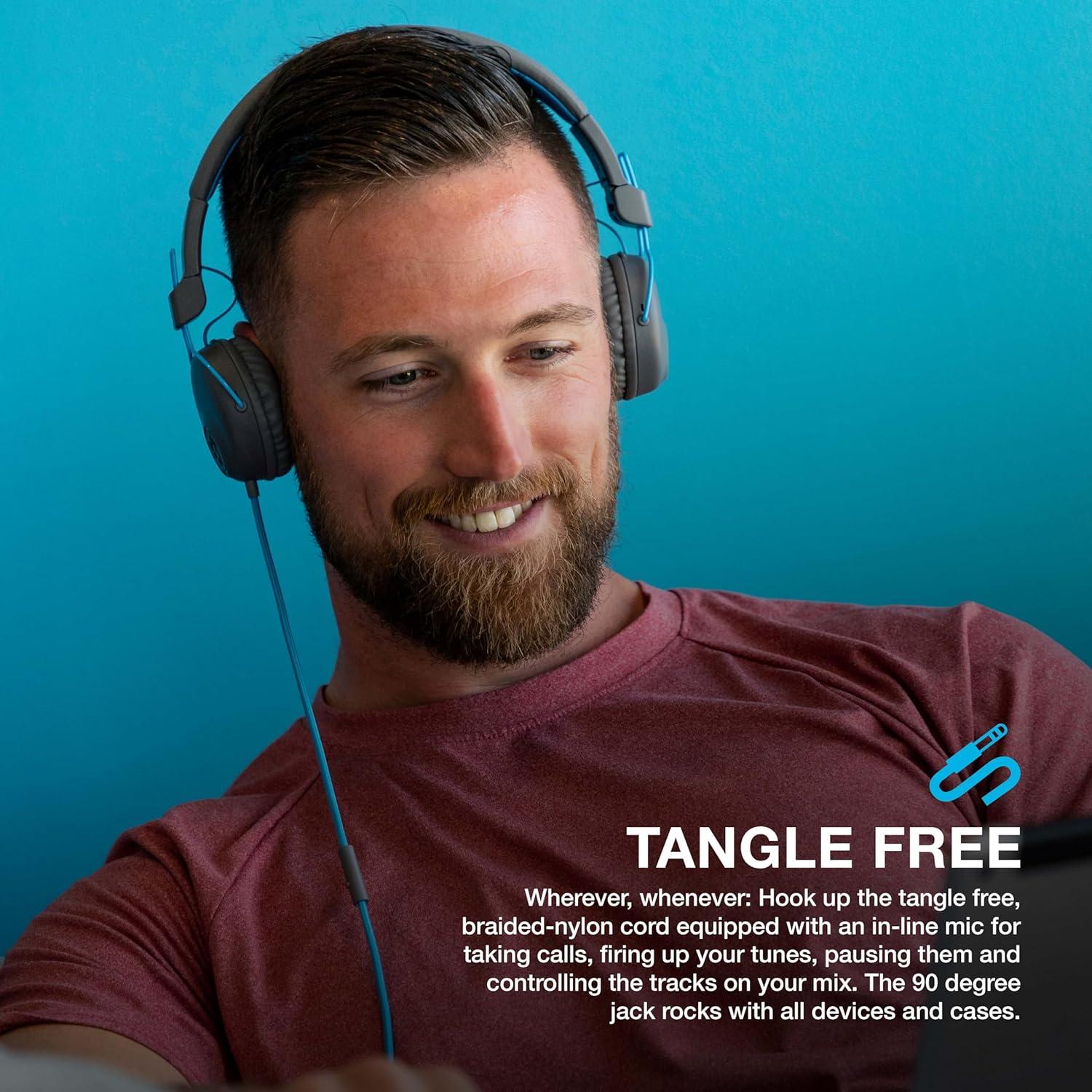 imageJLab Studio OnEar Headphones Wired Headphones GrayBlue Tangle Free Cord UltraPlush Faux Leather with Cloud Foam Cushions 40mm Neodymium Drivers with C3 Sound