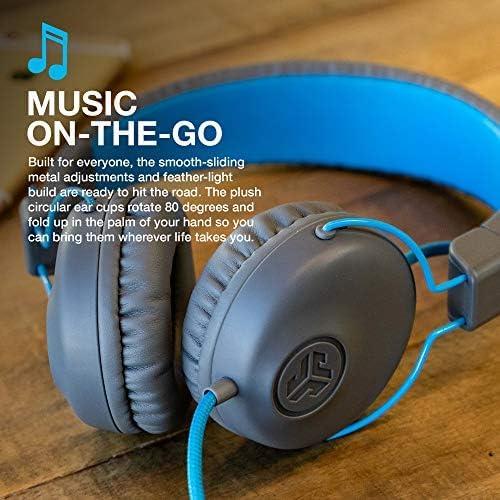 imageJLab Studio OnEar Headphones Wired Headphones GrayBlue Tangle Free Cord UltraPlush Faux Leather with Cloud Foam Cushions 40mm Neodymium Drivers with C3 Sound
