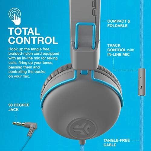 imageJLab Studio OnEar Headphones Wired Headphones GrayBlue Tangle Free Cord UltraPlush Faux Leather with Cloud Foam Cushions 40mm Neodymium Drivers with C3 Sound