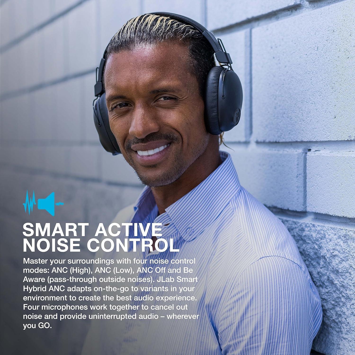 imageJLab Studio Pro ANC Bluetooth Wireless OverEar Headphones 45 Hour Bluetooth 5 Playtime Smart Active Noise Cancellation EQ3 Sound UltraPlush Faux Leather and Cloud Foam Cushions Black