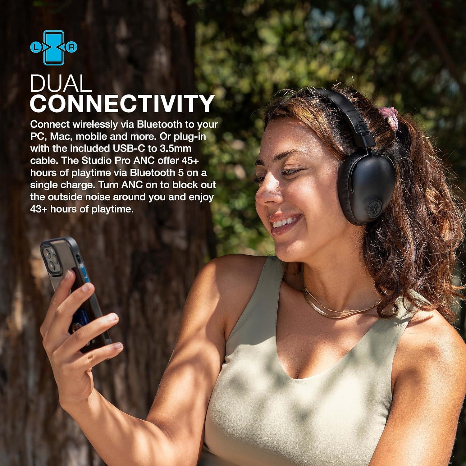 imageJLab Studio Pro ANC Bluetooth Wireless OverEar Headphones 45 Hour Bluetooth 5 Playtime Smart Active Noise Cancellation EQ3 Sound UltraPlush Faux Leather and Cloud Foam Cushions Black