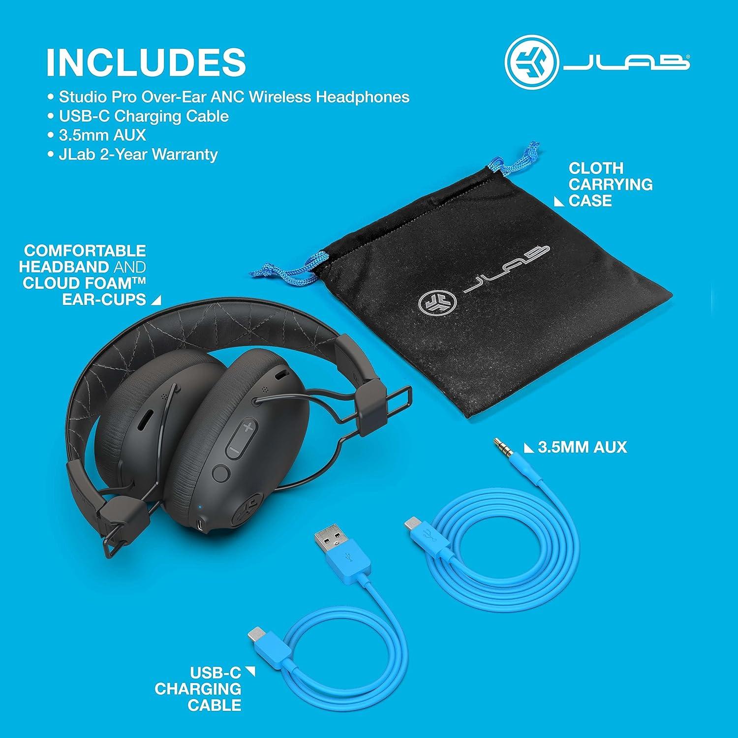 imageJLab Studio Pro ANC Bluetooth Wireless OverEar Headphones 45 Hour Bluetooth 5 Playtime Smart Active Noise Cancellation EQ3 Sound UltraPlush Faux Leather and Cloud Foam Cushions Black