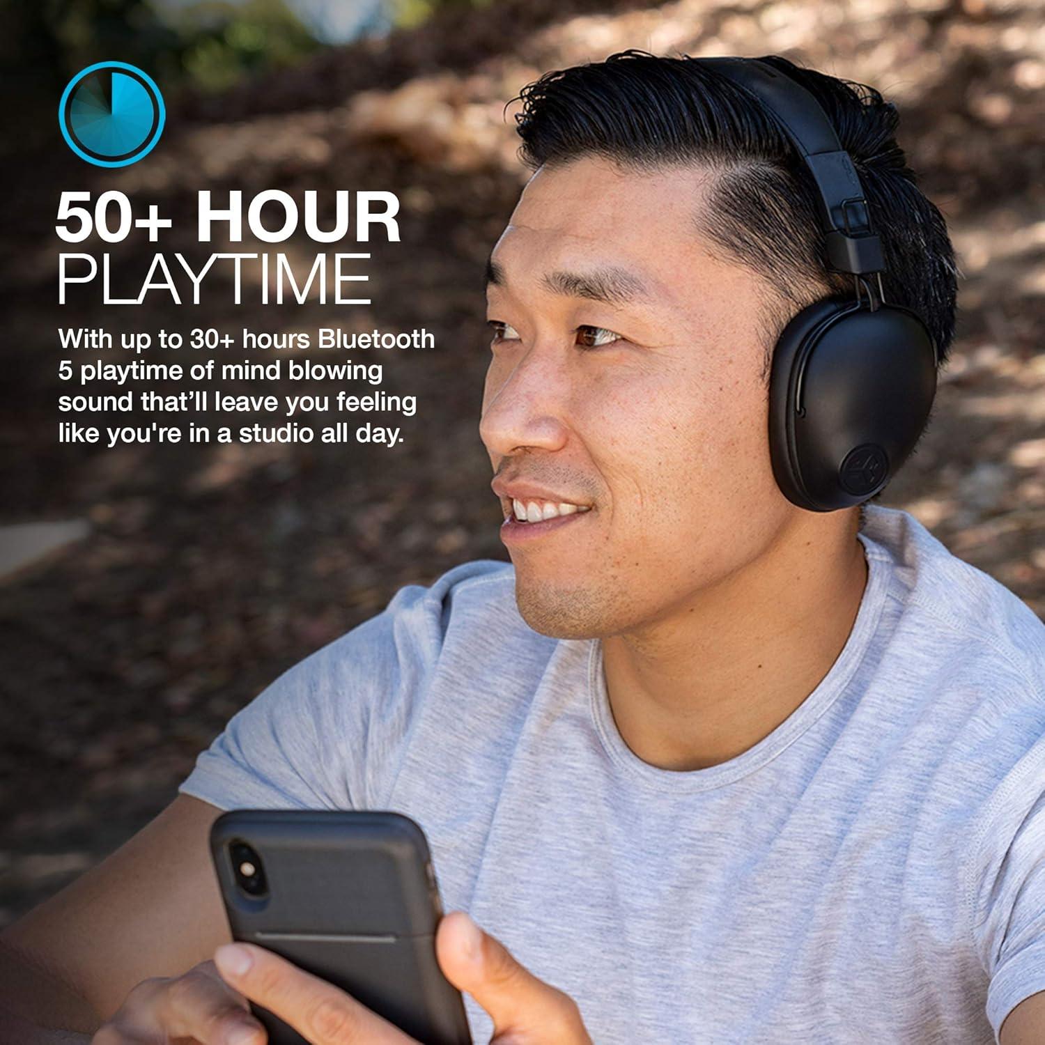 imageJLab Studio Pro Wireless OverEar Headphones Black 50 Hour Bluetooth 5 Playtime EQ3 Sound UltraPlush Faux Leather ampamp Cloud Foam Cushions Track and Volume Controls