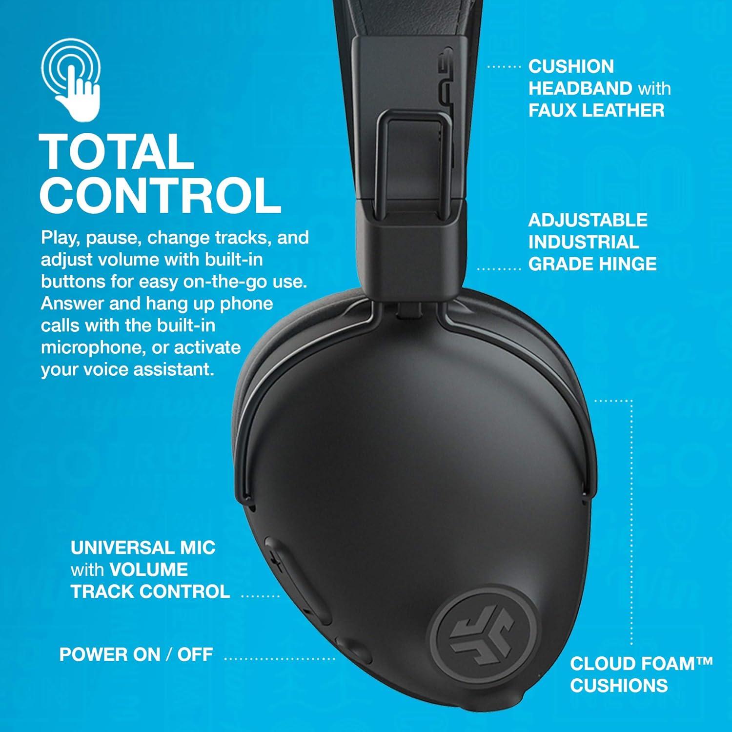 imageJLab Studio Pro Wireless OverEar Headphones Black 50 Hour Bluetooth 5 Playtime EQ3 Sound UltraPlush Faux Leather ampamp Cloud Foam Cushions Track and Volume Controls