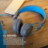 imageJLab Studio OnEar Headphones Wired Headphones GrayBlue Tangle Free Cord UltraPlush Faux Leather with Cloud Foam Cushions 40mm Neodymium Drivers with C3 Sound
