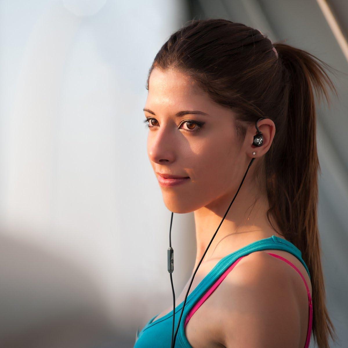 imageJLab Audio Fit2 Sport Wired Earbuds  Sport Fit with Customizable Memory Wire Earhook  IPX5 Waterproof ampamp Sweatproof  C3 Sound with Titanium Drivers  Black