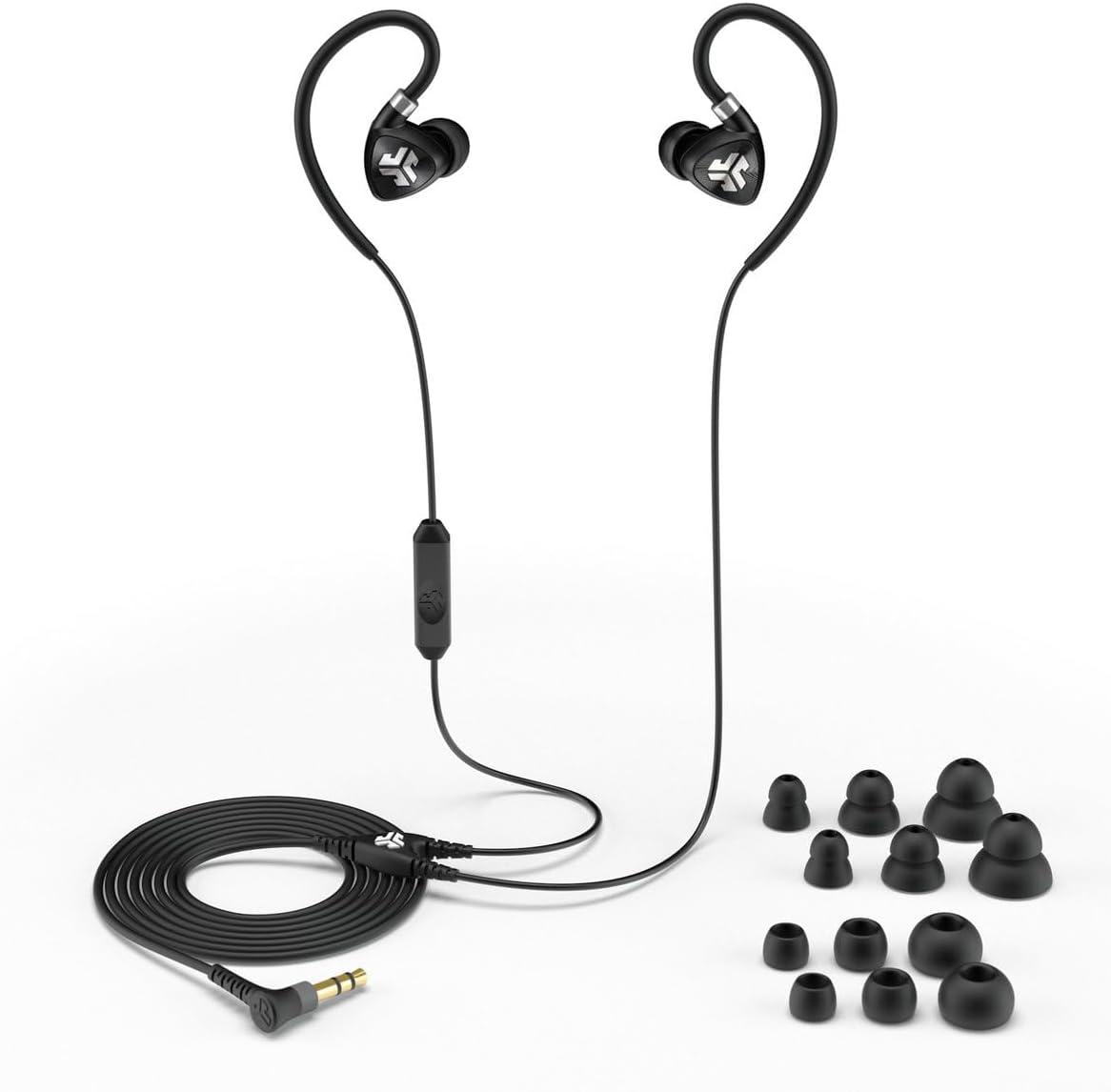 imageJLab Audio Fit2 Sport Wired Earbuds  Sport Fit with Customizable Memory Wire Earhook  IPX5 Waterproof ampamp Sweatproof  C3 Sound with Titanium Drivers  Black