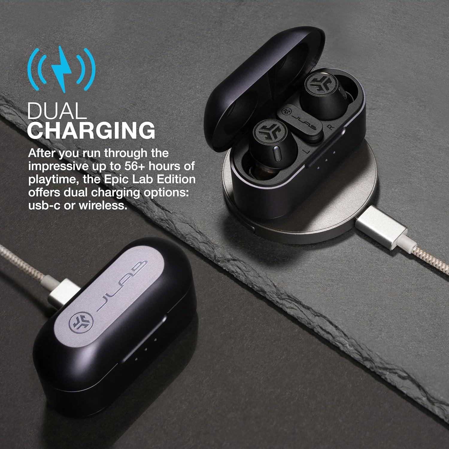 imageJLab Epic Lab Edition True Wireless Earbuds Hybrid Dual Drivers Spatial Audio Multipoint BT Wireless or USBC Charging Wear Detect Auto PlayPause Google Fast Pair