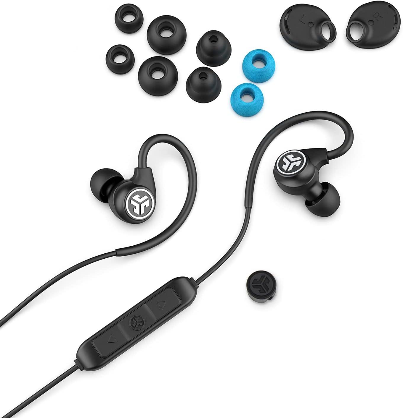imageJLab Fit Sport 3 Wireless Fitness Earbuds Black Bluetooth 42 6 Hour Battery Life Flexible Memory Wire IP55 DustSweat Proof Rating Noise Isolation Universal Track ControlsBlack