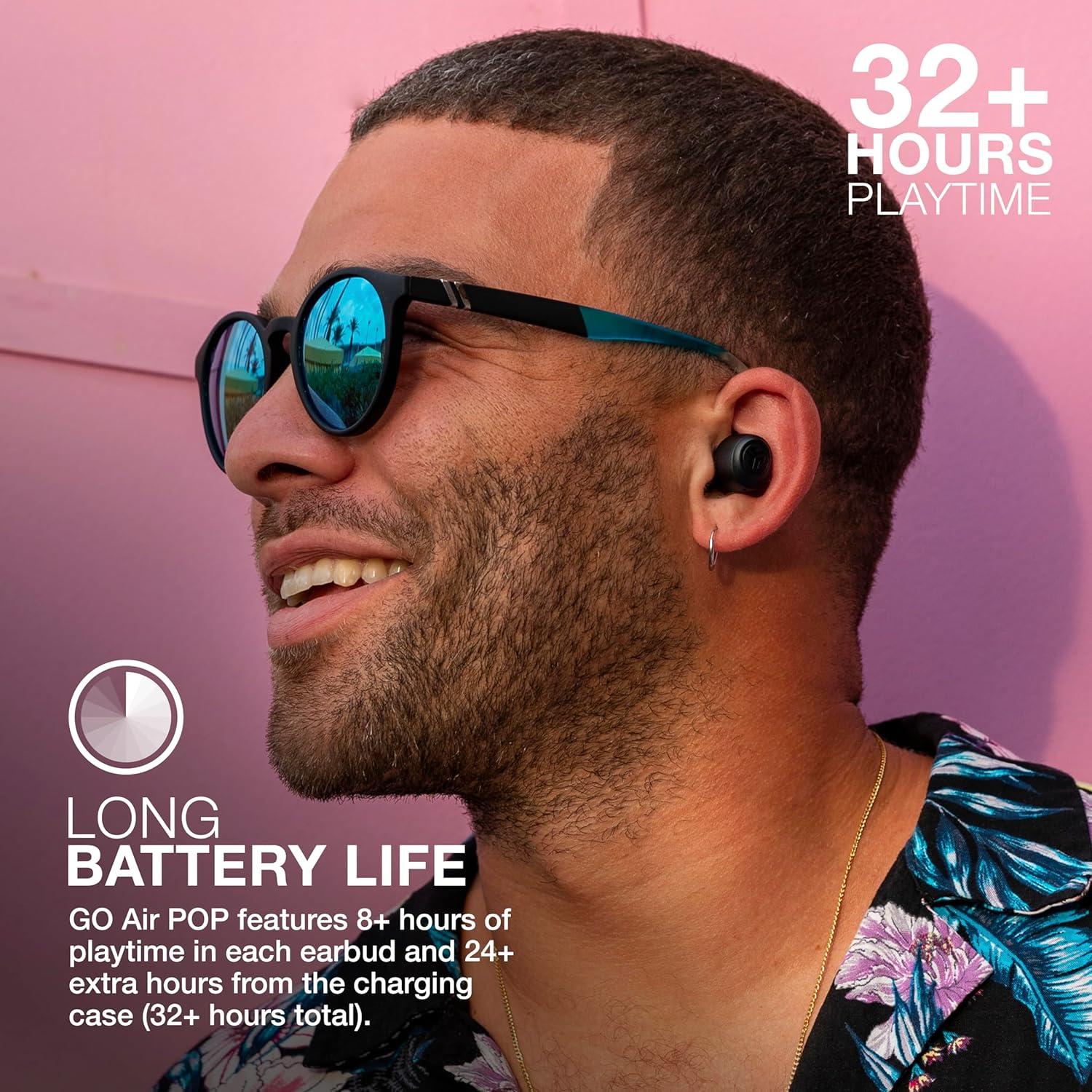 imageJLab Go Air Pop True Wireless Bluetooth Earbuds  Charging Case Black Dual Connect IPX4 Sweat Resistance Bluetooth 51 Connection 3 EQ Sound Settings Signature Balanced Bass BoostBlack