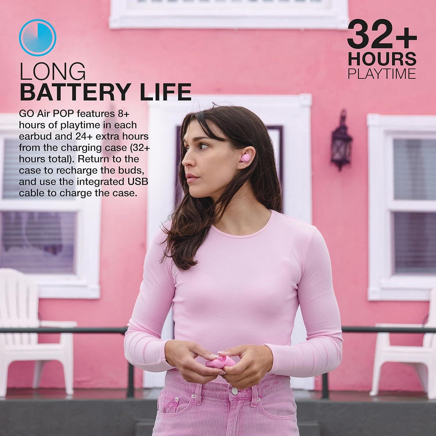 imageJLab Go Air Pop True Wireless Bluetooth Earbuds  Charging Case Black Dual Connect IPX4 Sweat Resistance Bluetooth 51 Connection 3 EQ Sound Settings Signature Balanced Bass BoostPink