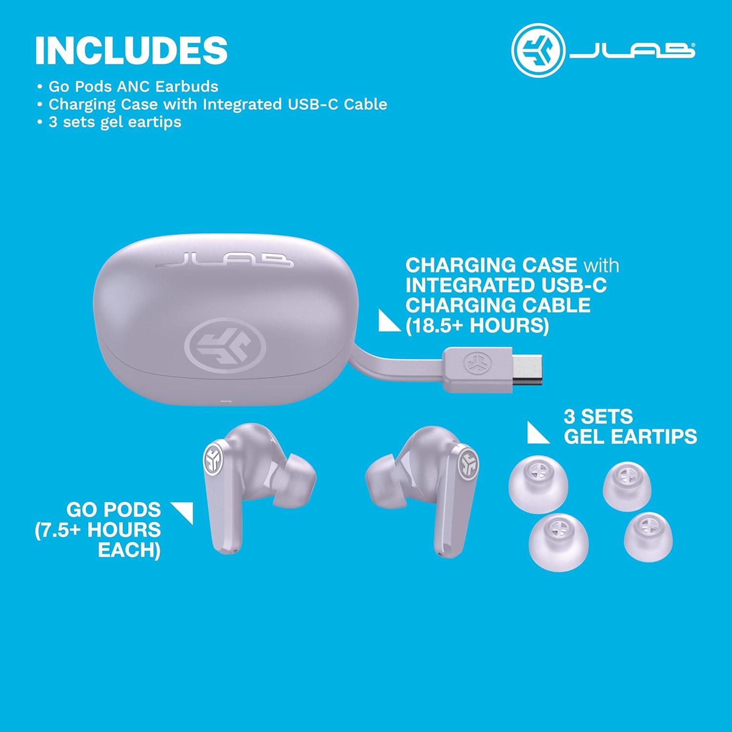 imageJLab Go Pods ANC True Wireless Bluetooth Earbuds ampamp Charging Case Hybrid Active Noise canceling  Be Aware for Safe Listening 26 Hours Total Playtime Clear Calls Custom Sound via App BlackLilac