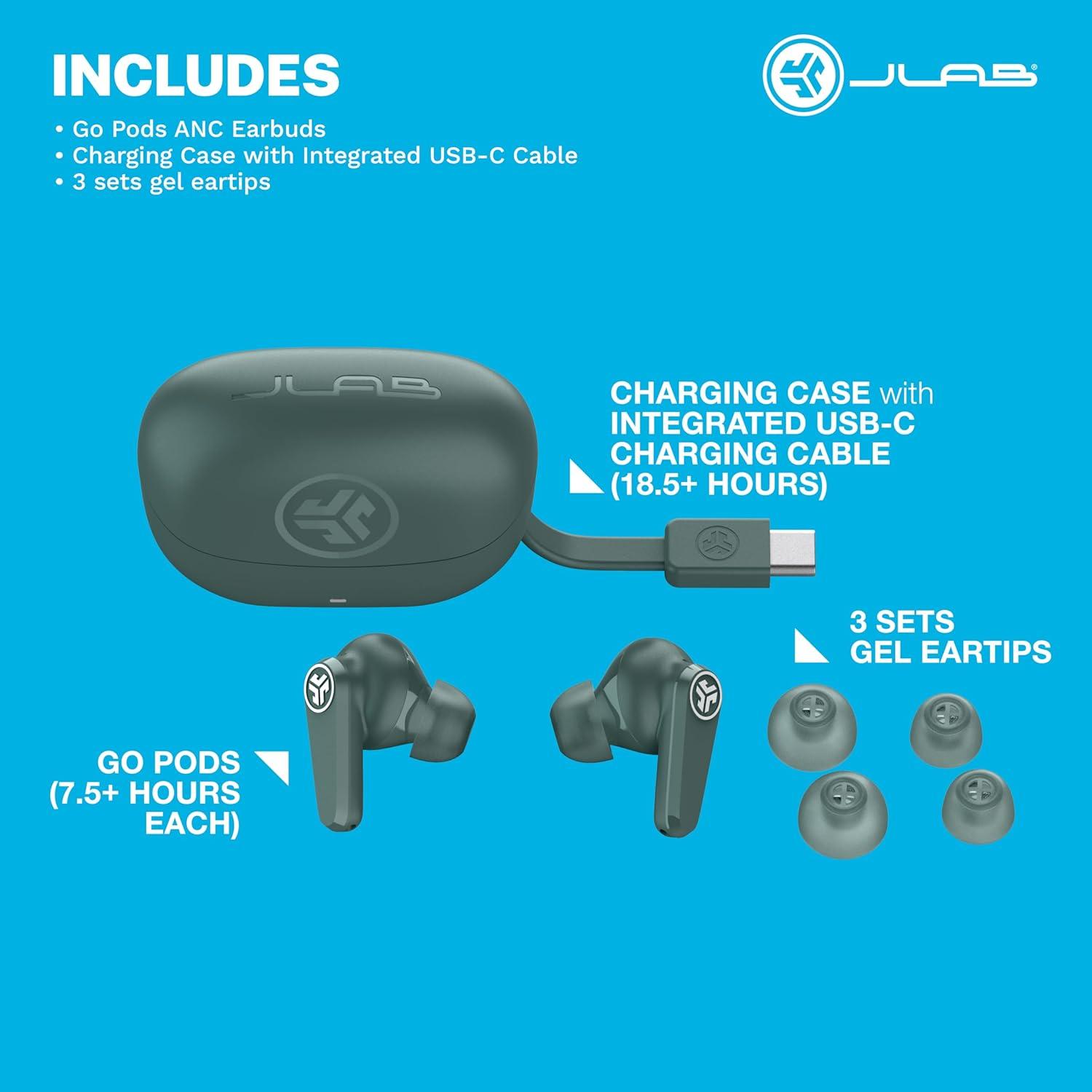 imageJLab Go Pods ANC True Wireless Bluetooth Earbuds ampamp Charging Case Hybrid Active Noise canceling  Be Aware for Safe Listening 26 Hours Total Playtime Clear Calls Custom Sound via App BlackSage