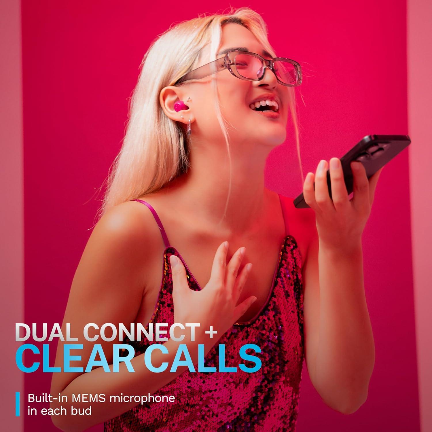imageJLab Go Pop ANC True Wireless Earbuds ampamp Charging Case Black Active Noise Cancelling 10mm Drivers Dual Connect Customize Your Sound with App Be Aware Mode Compact Fit MEMS MicrophoneFuchsia