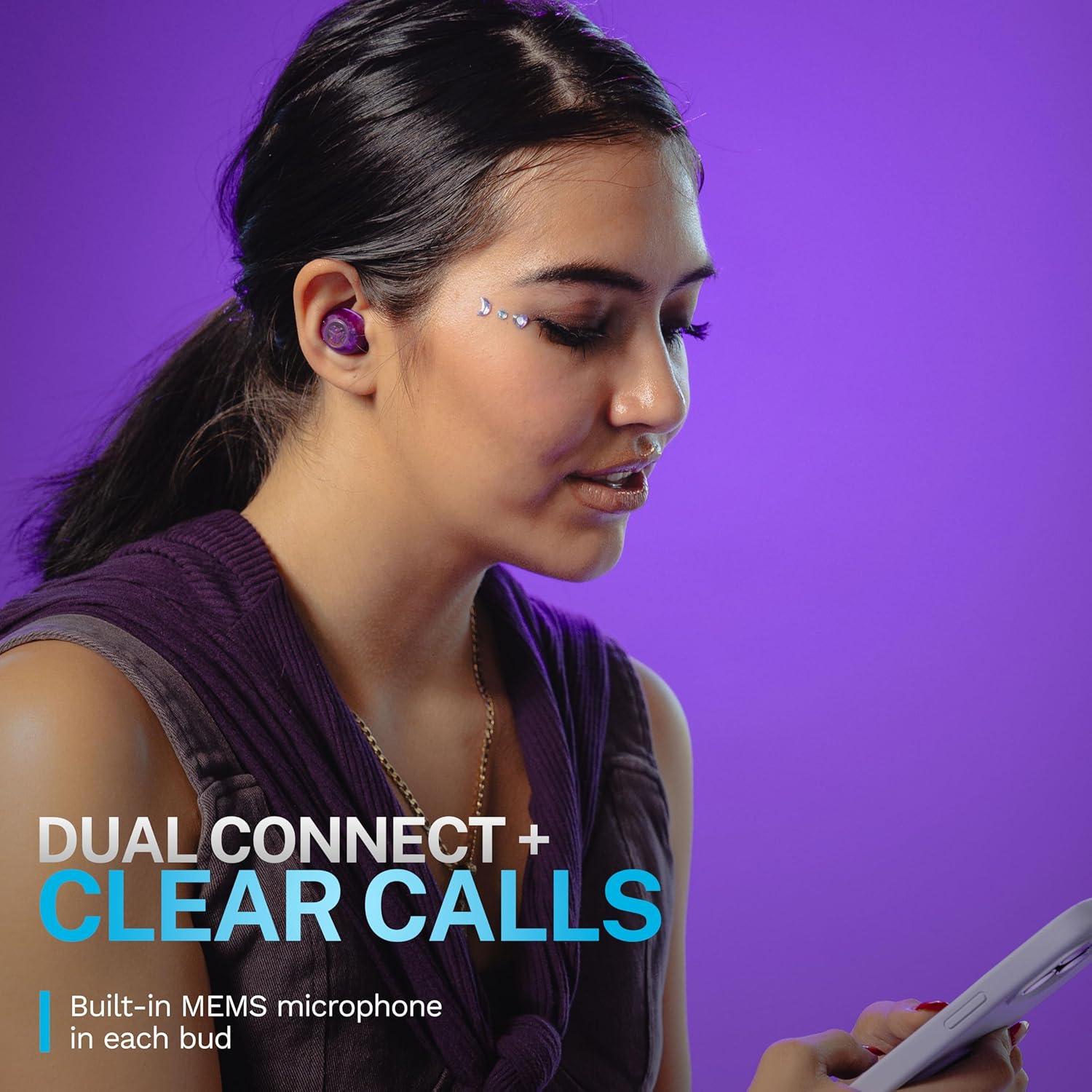 imageJLab Go Pop ANC True Wireless Earbuds ampamp Charging Case Black Active Noise Cancelling 10mm Drivers Dual Connect Customize Your Sound with App Be Aware Mode Compact Fit MEMS MicrophoneTransparent Purple