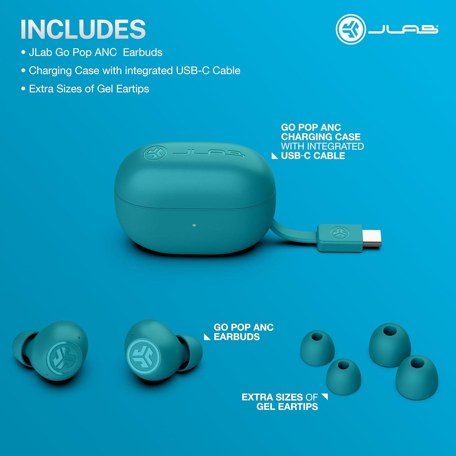imageJLab Go Pop ANC True Wireless Earbuds ampamp Charging Case Black Active Noise Cancelling 10mm Drivers Dual Connect Customize Your Sound with App Be Aware Mode Compact Fit MEMS MicrophoneTeal