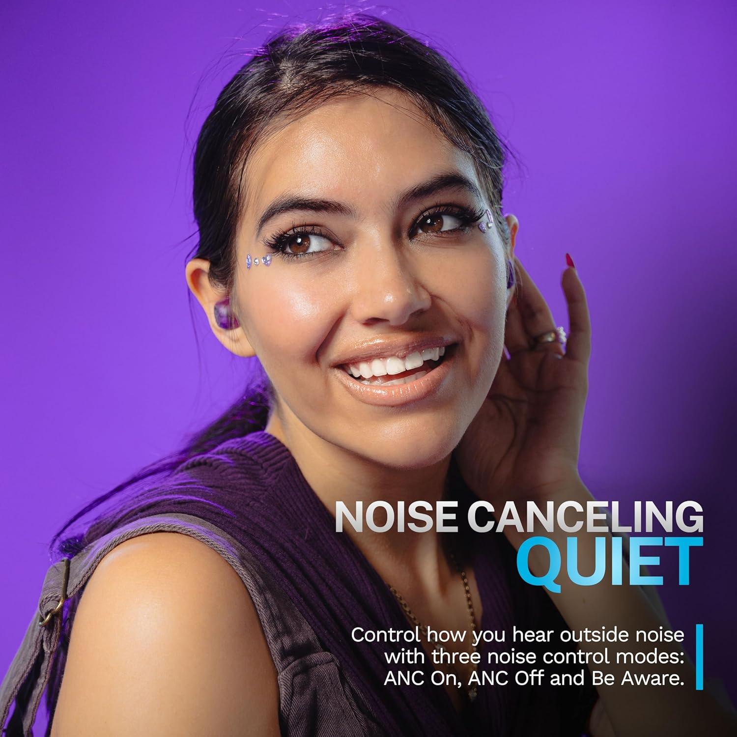 imageJLab Go Pop ANC True Wireless Earbuds ampamp Charging Case Black Active Noise Cancelling 10mm Drivers Dual Connect Customize Your Sound with App Be Aware Mode Compact Fit MEMS MicrophoneTransparent Purple
