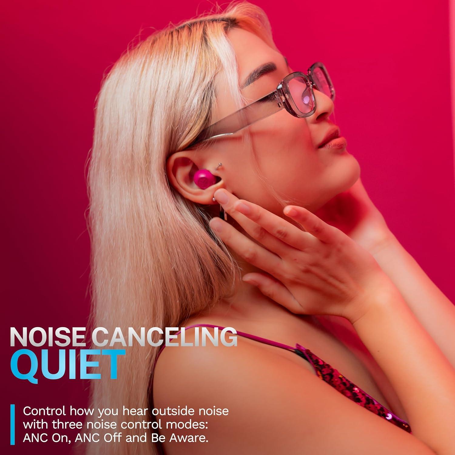 imageJLab Go Pop ANC True Wireless Earbuds ampamp Charging Case Black Active Noise Cancelling 10mm Drivers Dual Connect Customize Your Sound with App Be Aware Mode Compact Fit MEMS MicrophoneFuchsia