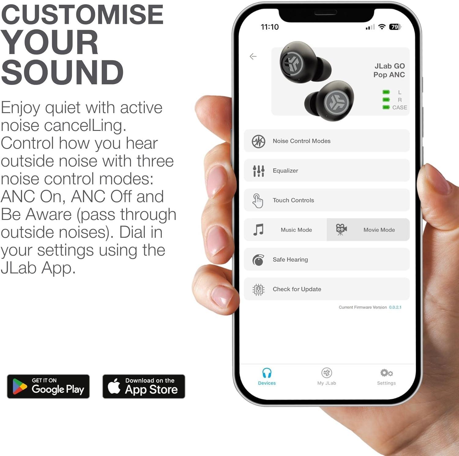 imageJLab Go Pop ANC True Wireless Earbuds ampamp Charging Case Black Active Noise Cancelling 10mm Drivers Dual Connect Customize Your Sound with App Be Aware Mode Compact Fit MEMS MicrophoneTransparent Neon Green